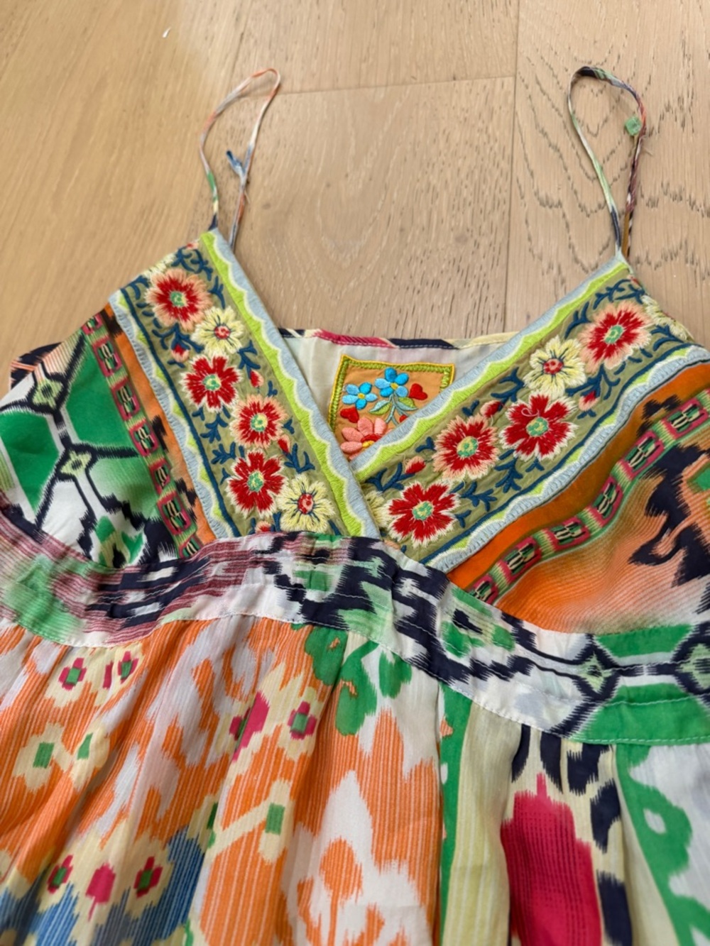 Johnny Was 100% Silk Floral Embroidered Boho Maxi Dress - Multicolor XS - Picture 9 of 11